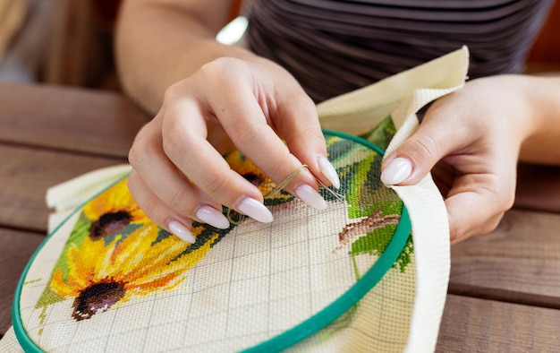 hand embroidery close up